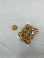 Copper gold Zardosi sequence and jari handwork button with intricate design, suitable for traditional or festive attire.