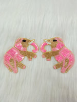 Pink elephant patch with Zardosi, sequins, and handwork from Lace Hut, featuring intricate embroidery and vibrant design.