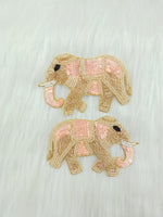 Peach Zardosi poth and sequence handwork elephant patch by Lace Hut, detailed embroidery on fabric with intricate beadwork.