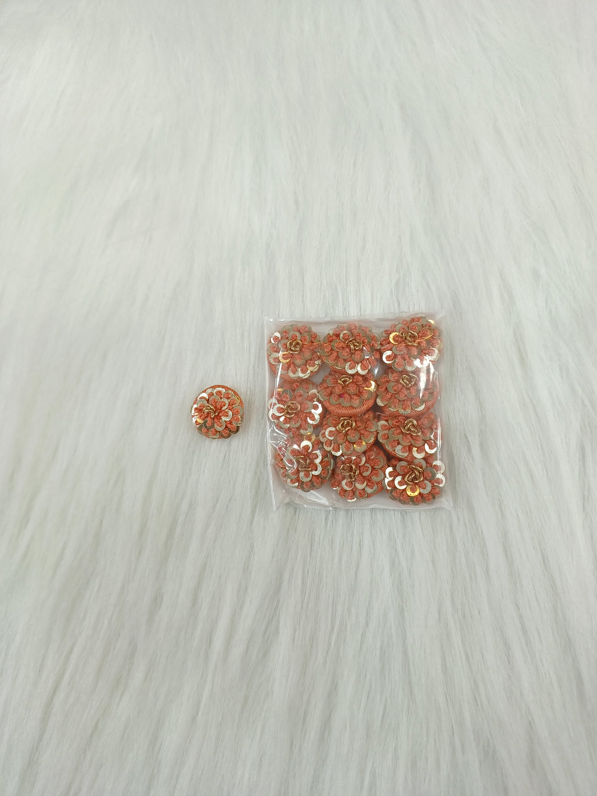 Embroidery and sequence handwork peach Button - LH B132