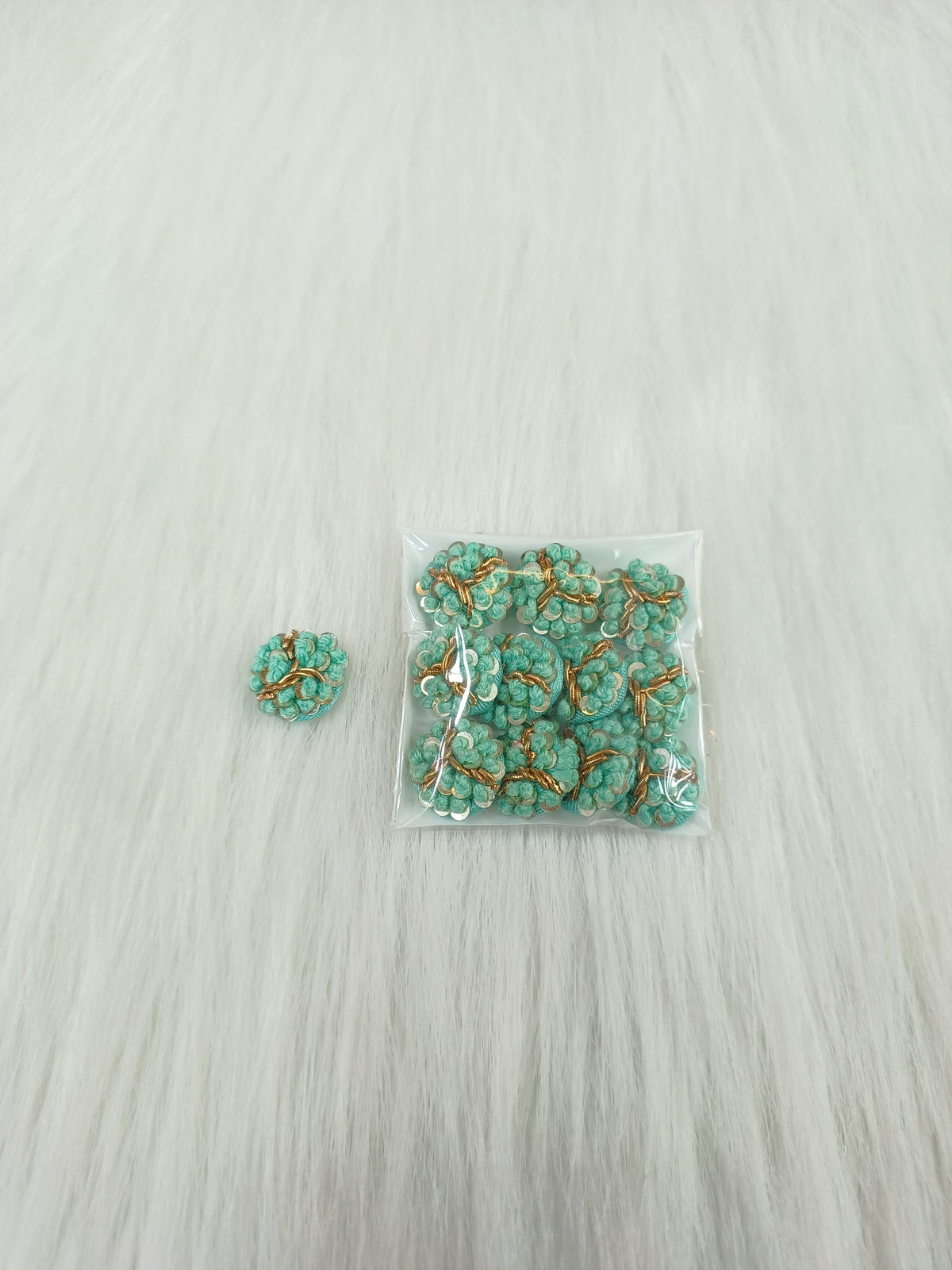 Zardosi and Embroidery handwork mint green button - LH B138
