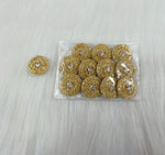 Golden Zardosi and jari handwork button from Lace Hut featuring intricate embroidery and a polished golden finish.