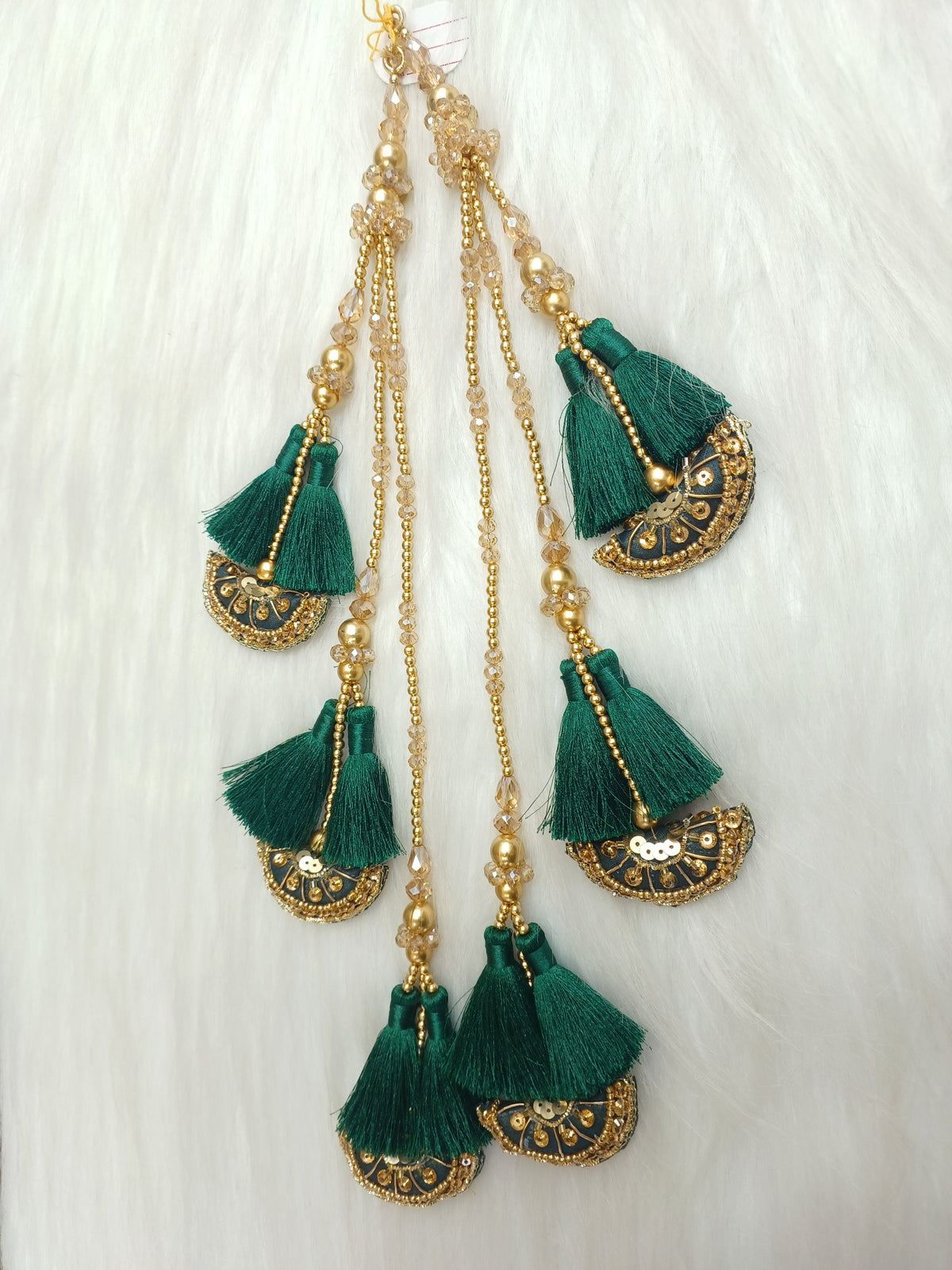 Zardosi and Cristal handwork bottle green lehenga latkan - LH L21Lace Hut Lace Hut