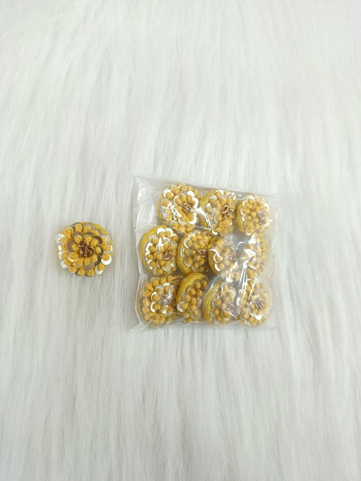 Embroidery and sequence handwork yellow Button - LH B125