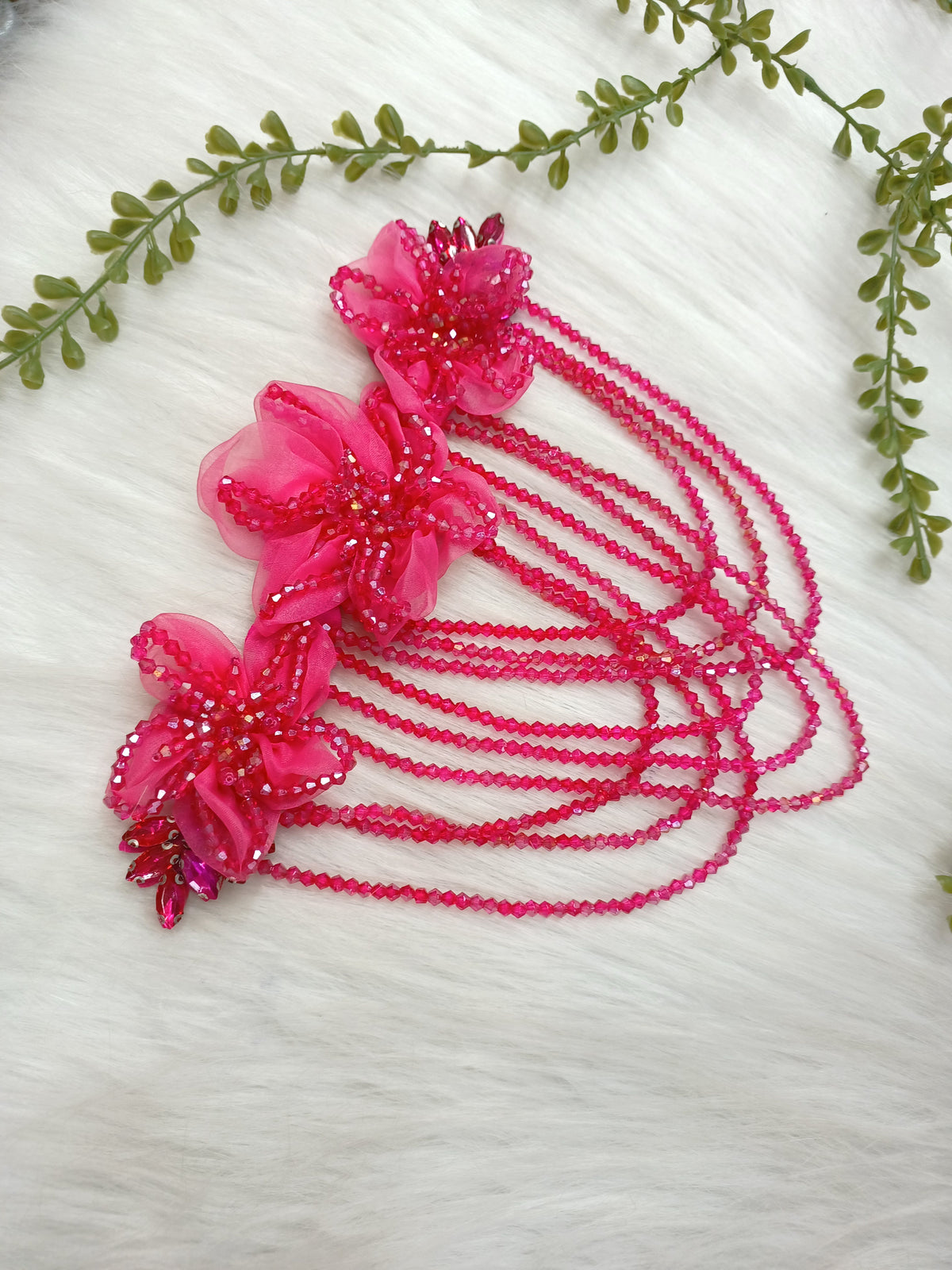 Organza and Cristal handwork Rani pink neck and shoulder patch - LH P18Lace Hut Lace Hut