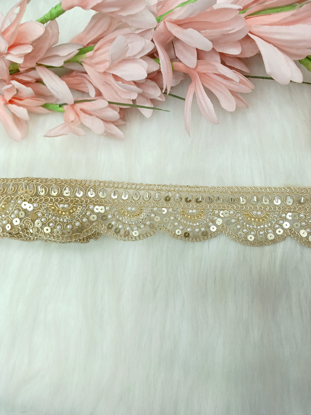 Cutdana and jari handwork golden lace - LH A61Lace Hut Lace Hut