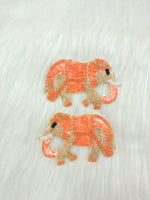Peach elephant patch with Zardosi, sequins, and handwork embroidery by Lace Hut, featuring intricate detailing on fabric.