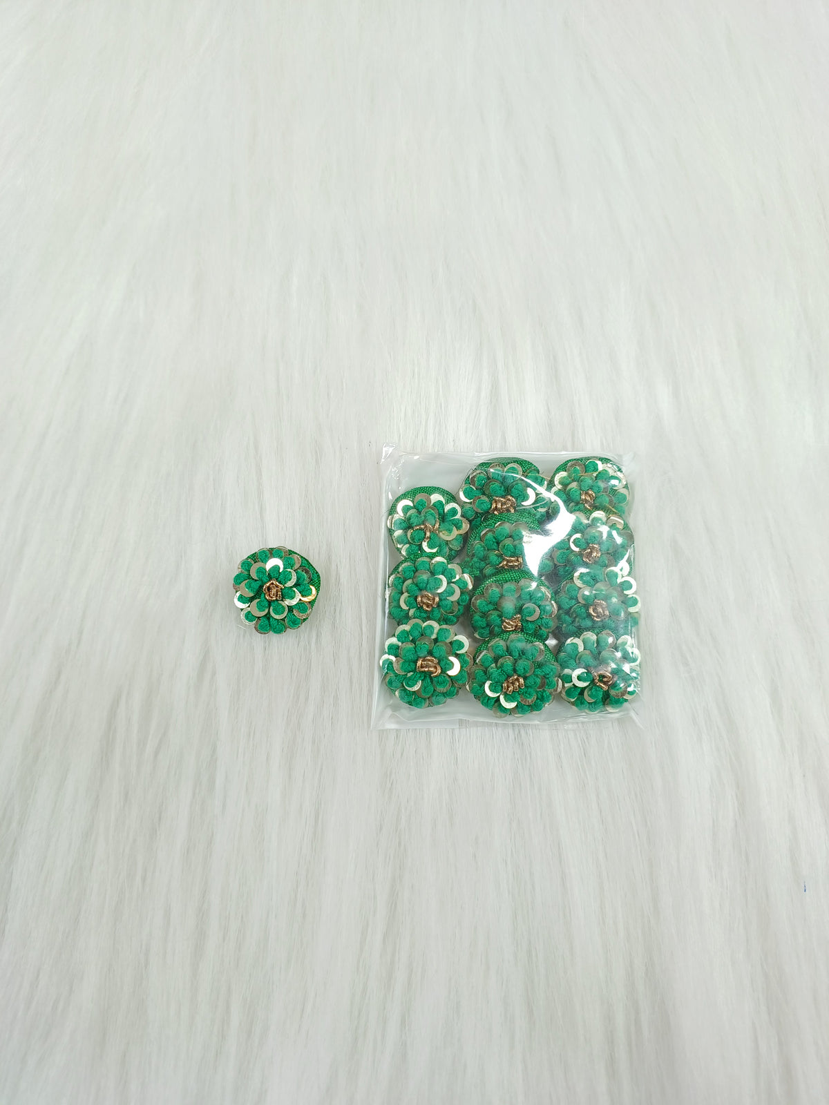 Embroidery and sequence handwork bright green button - LH - B117