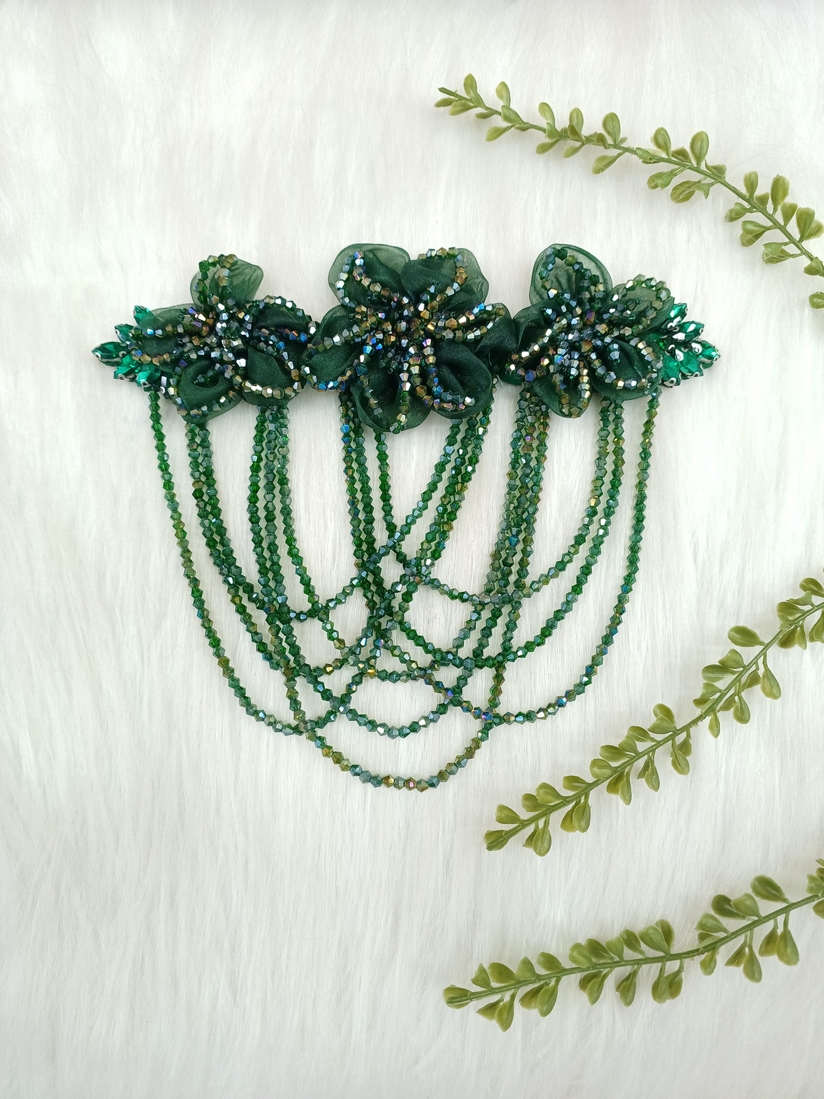 Organza and Cristal handwork bottle green neck and shoulder patch - LH P17Lace Hut Lace Hut