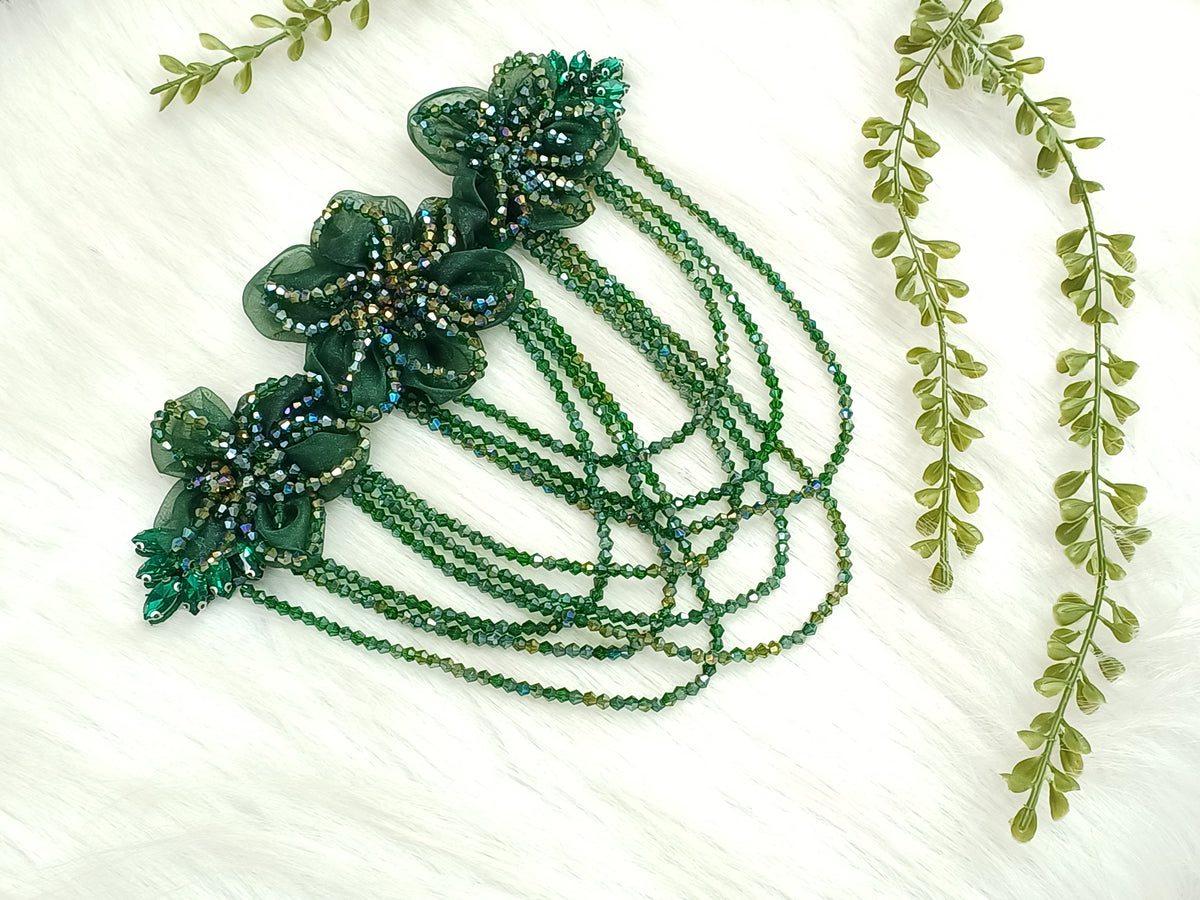 Organza and Cristal handwork bottle green neck and shoulder patch - LH P17Lace Hut Lace Hut