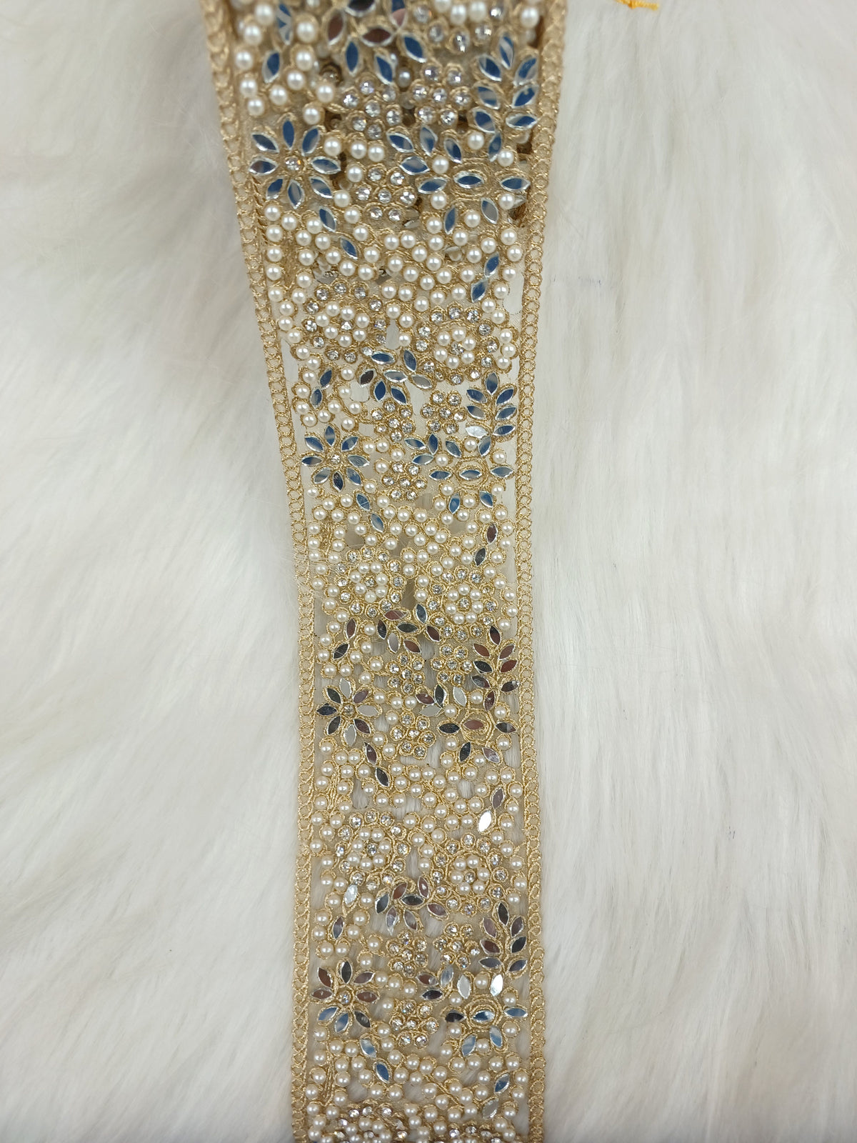 Moti mirror and stone work golden lace - LH A52Lace Hut Lace Hut