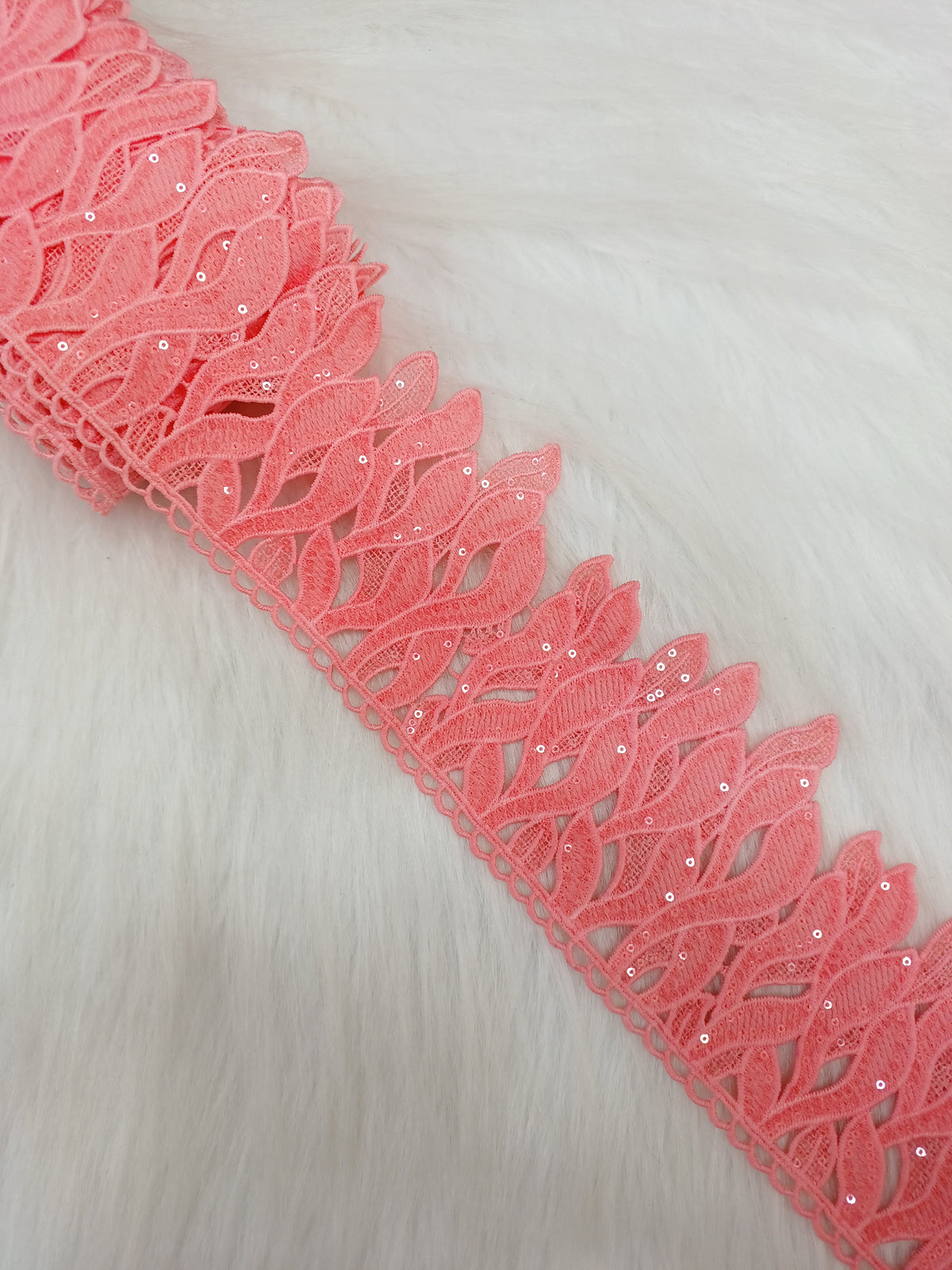 Water sequence work peach colour cotton lace - LH C4Lace Hut Lace Hut