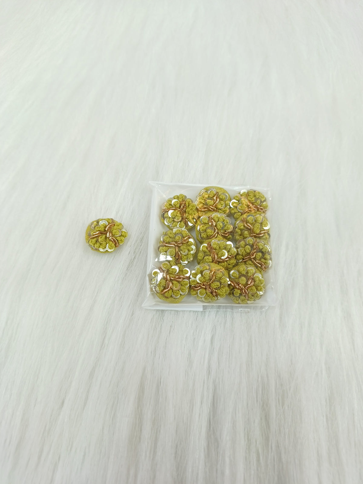 Zardosi and Embroidery handwork lime green button - LH B142