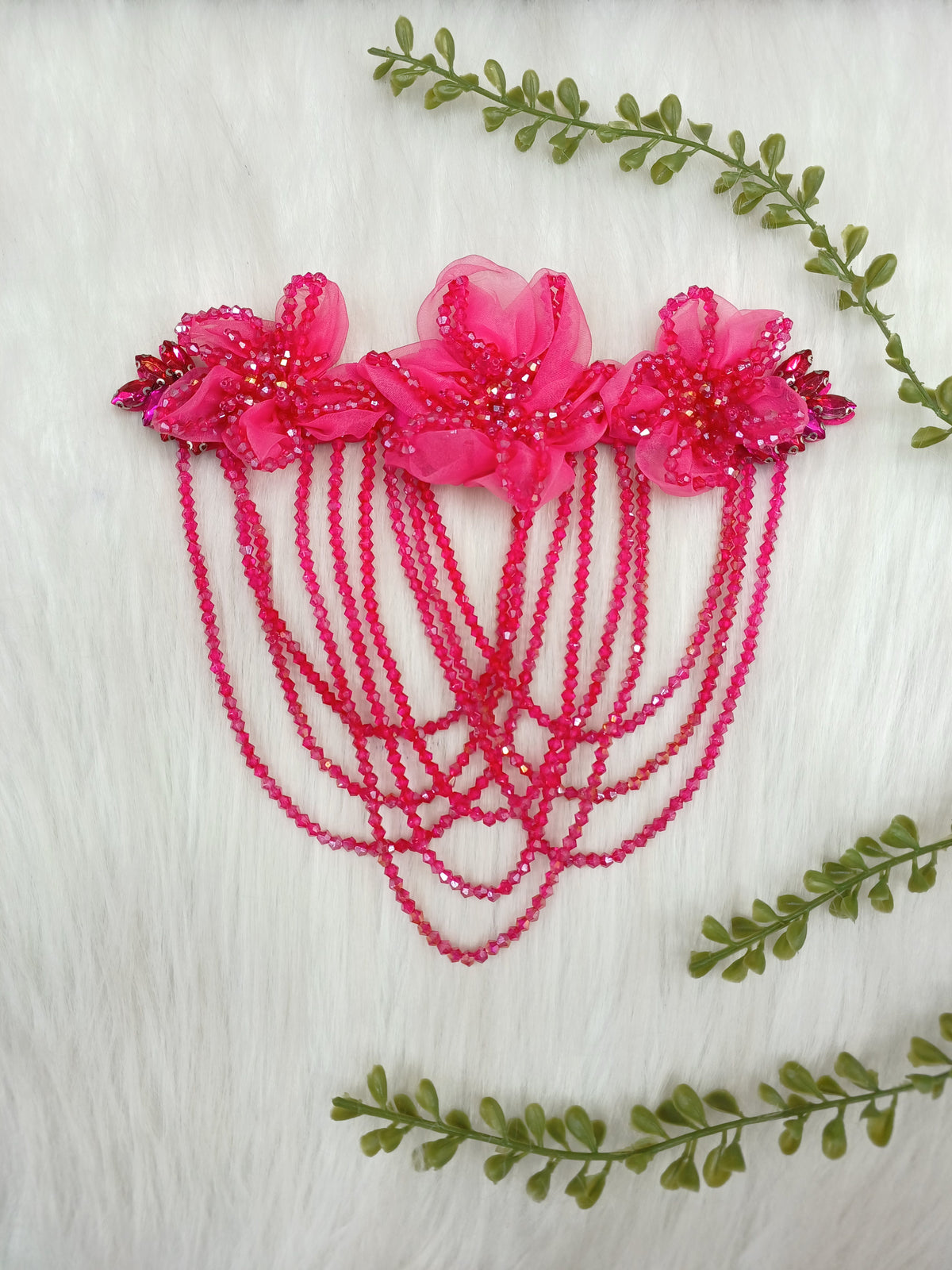 Organza and Cristal handwork Rani pink neck and shoulder patch - LH P18Lace Hut Lace Hut