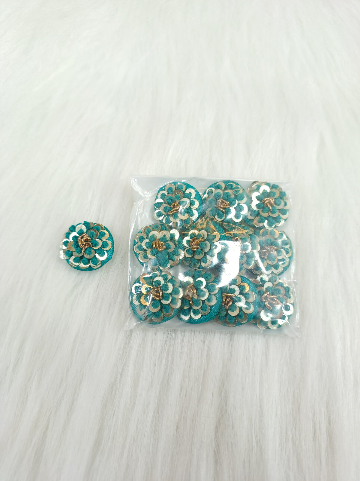 Embroidery and sequence handwork Rama green button - LH B130