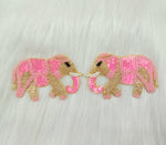 Pink elephant patch with Zardosi, poth, and sequins handwork from Lace Hut featuring intricate embroidery and vibrant design.