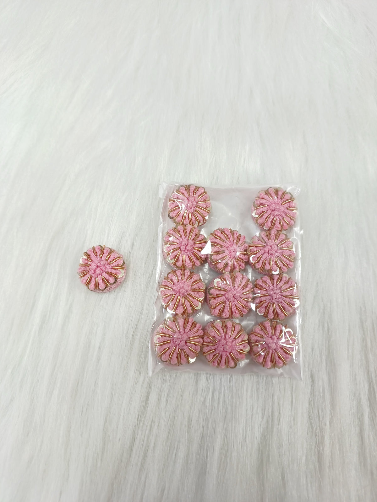 Zardosi and Embroidery handwork baby pink Button - LH B151