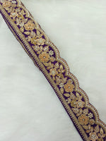 Purple lace with cutdana, moti, and zardosi handwork by Lauce-Hut, featuring intricate embroidery and detailed embellishments.