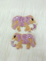 Lavender elephant patch with Zardosi, bead, and sequence handwork from Lace Hut, detailed embroidery on fabric.