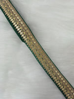 Bottle green lace with Gota Patti work from Lace Hut, showcasing intricate embroidery and delicate detailing.