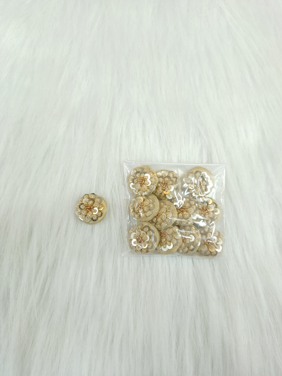 Embroidery and sequence handwork beige Button - LH B119