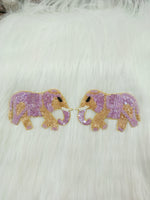 Lavender elephant patch with Zardosi, poth, and sequence handwork from Lace Hut, featuring intricate embroidery and decorative details.