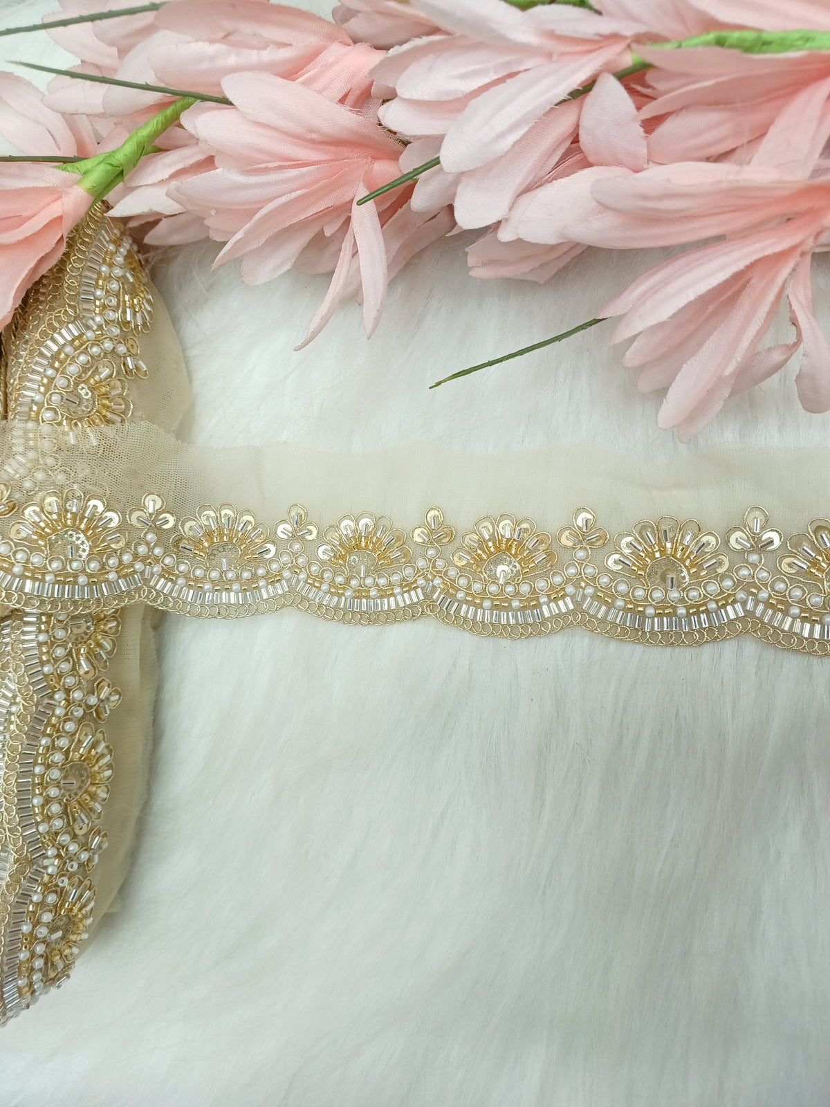 Cutdana and moti handwork golden lace - LH A64Lace Hut Lace Hut