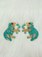 Rama green elephant patch with Zardosi poth and sequence handwork, decorative embroidery by Lace Hut.