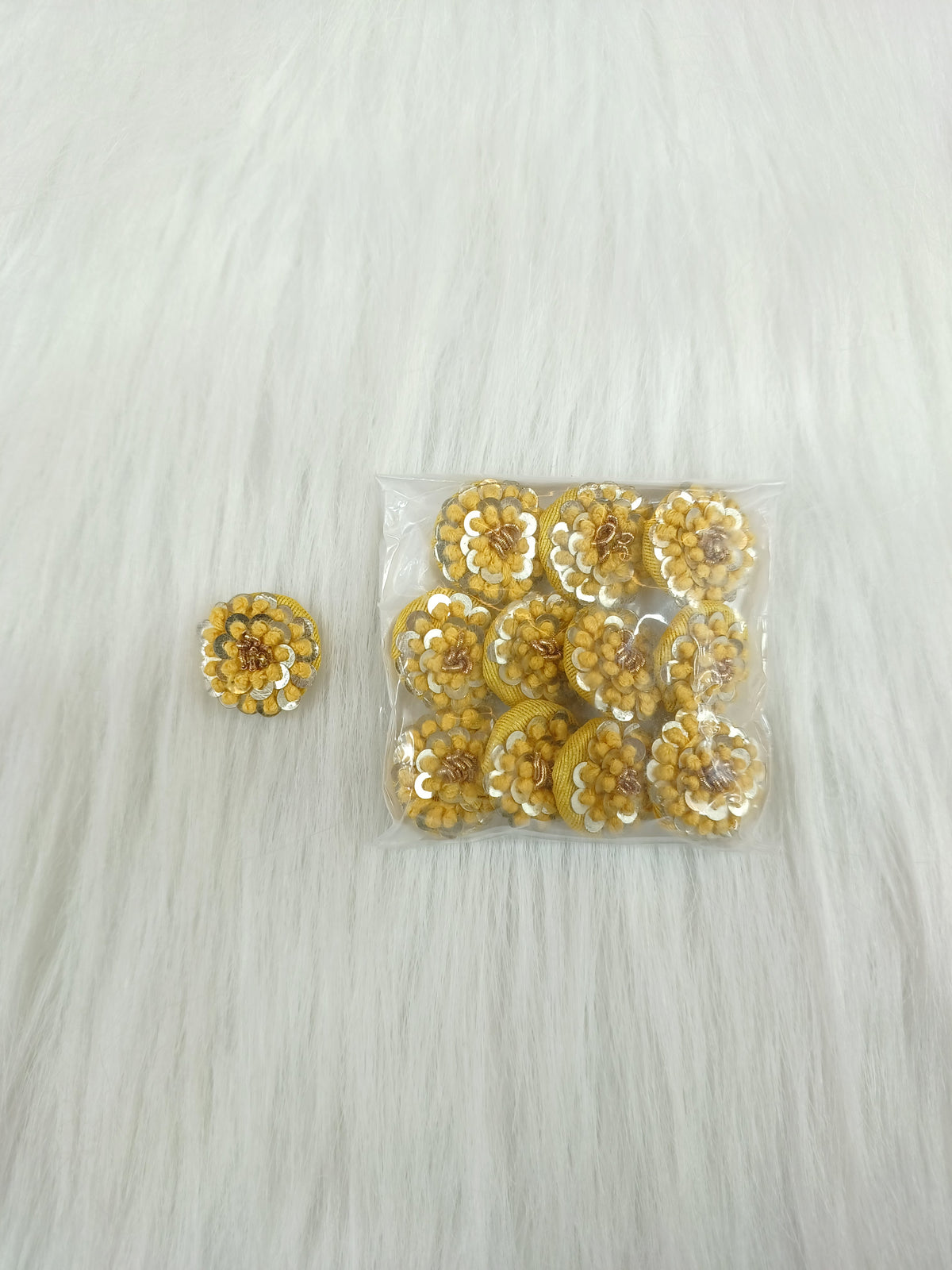 Embroidery and sequence handwork yellow Button - LH B125