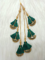 Zardosi and Cristal handwork bottle green lehenga latkan - LH L21Lace Hut Lace Hut