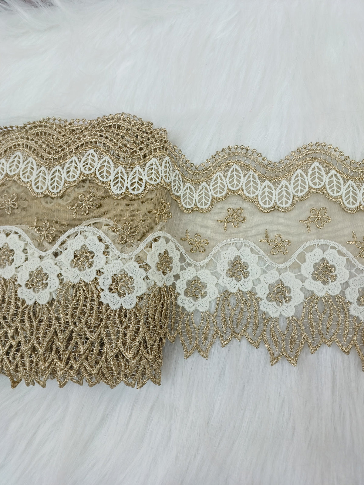 Crochet with jari work beige color lace - LH C2Lace Hut Lace Hut