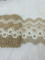 Crochet with jari work beige color lace - LH C2Lace Hut Lace Hut