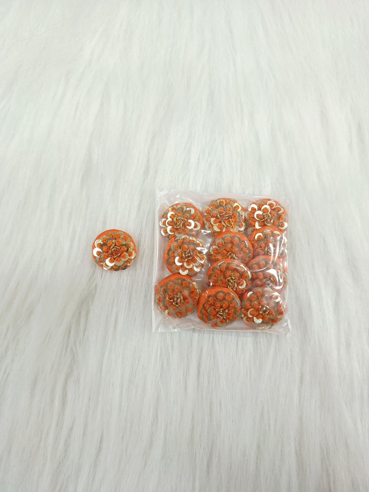 Embroidery and sequence handwork orange Button - LH B126