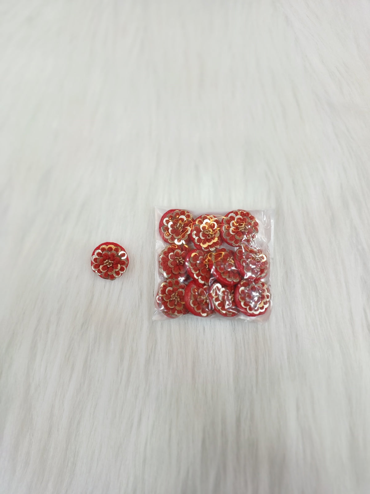 Embroidery and sequence handwork Red Button - LH B121
