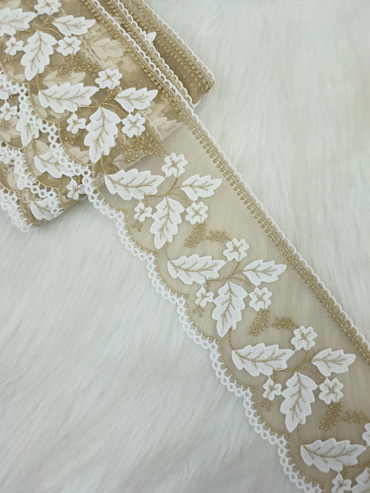 Crochet with jari work white and beige color lace - LH C3Lace Hut Lace Hut