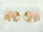 Peach Zardosi poth and sequence handwork elephant patch by Lace Hut, detailed embroidery with intricate bead and thread designs.