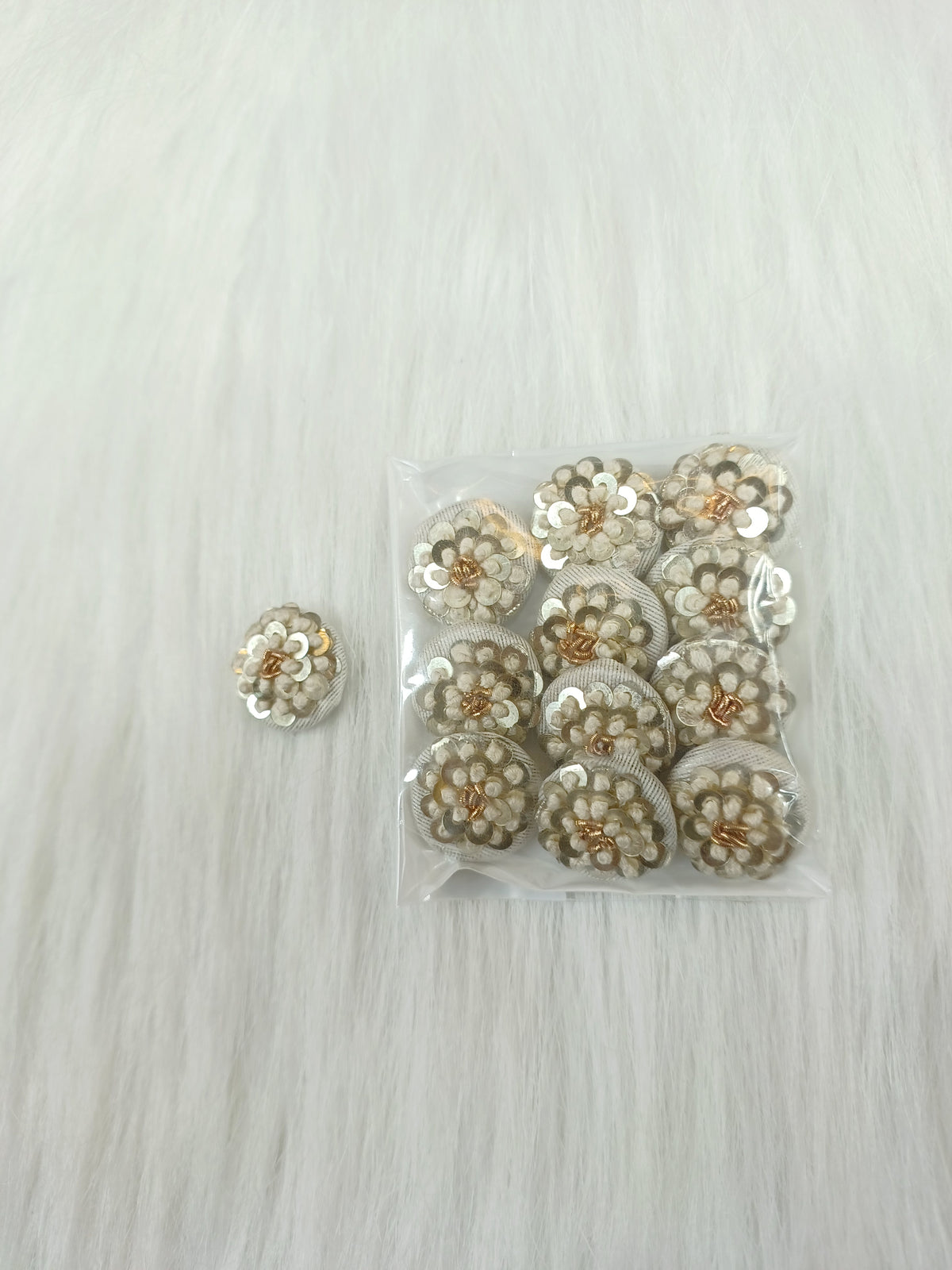 Embroidery and sequence handwork off white Button - LH B124
