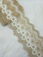 Crochet with jari work beige color lace - LH C2Lace Hut Lace Hut