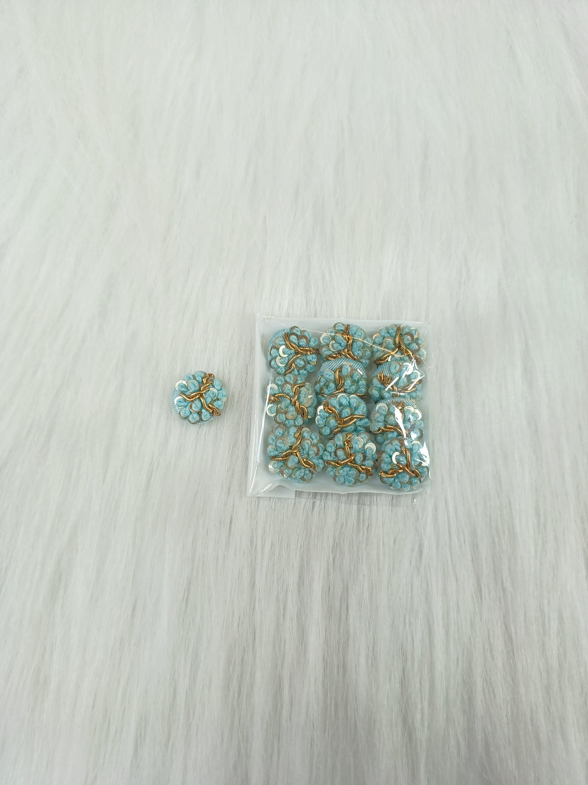 Zardosi and Embroidery handwork light blue Button - LH B146