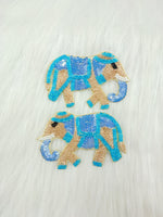 Blue elephant patch with Zardosi, poth, and sequence handwork by Lace Hut, showcasing intricate embroidery on fabric.