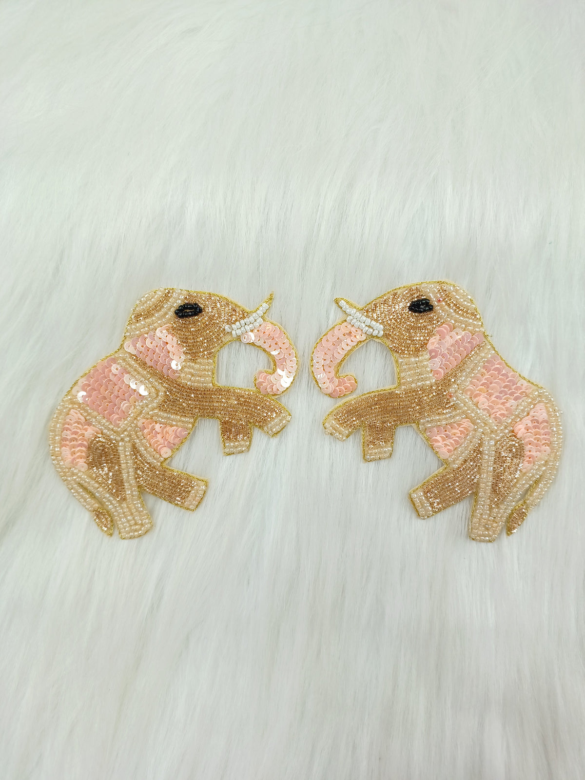 Peach Zardosi poth and sequence handwork elephant patch by Lace Hut, detailed embroidery on fabric with intricate embellishments.