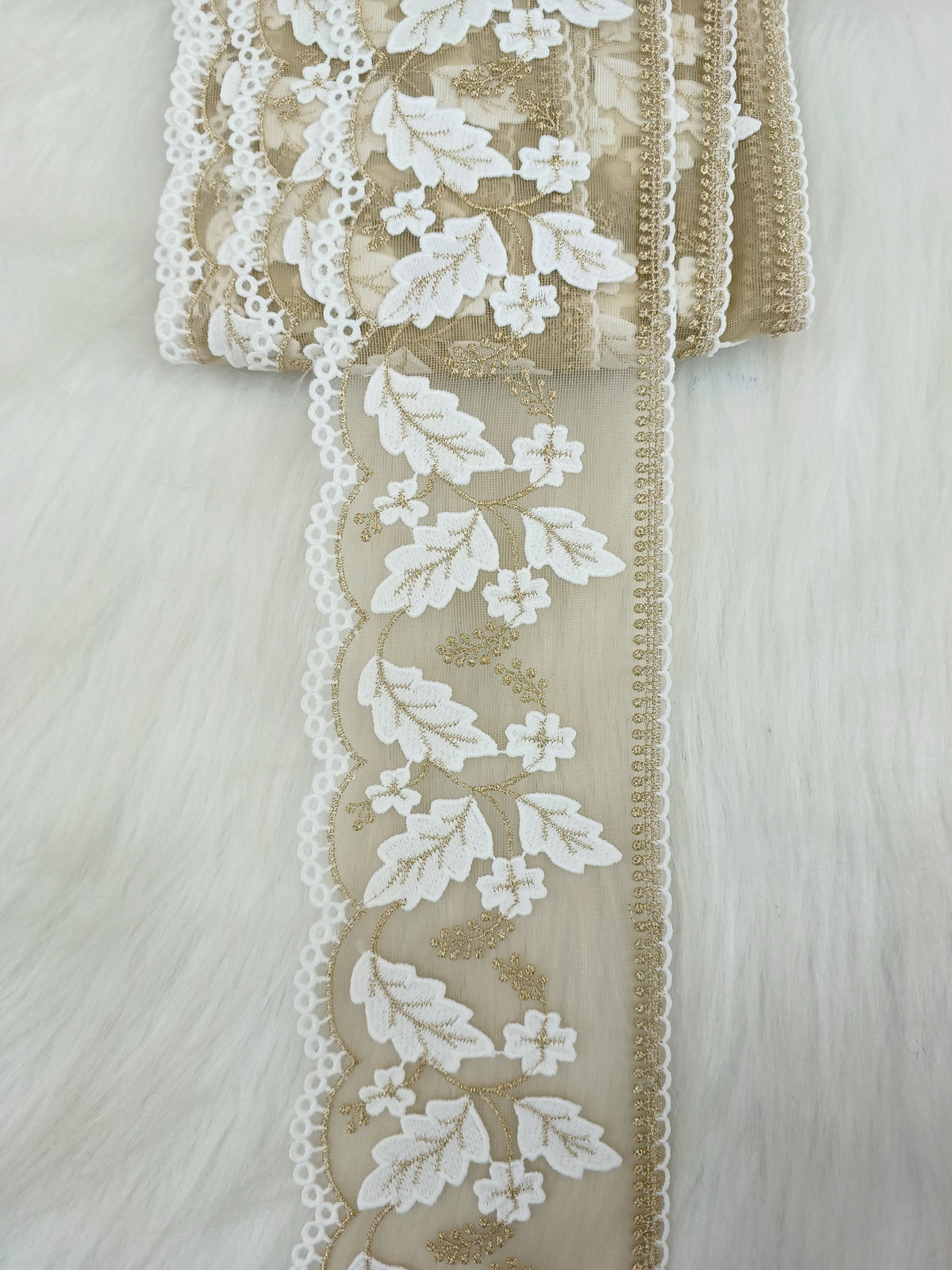 Crochet with jari work white and beige color lace - LH C3Lace Hut Lace Hut