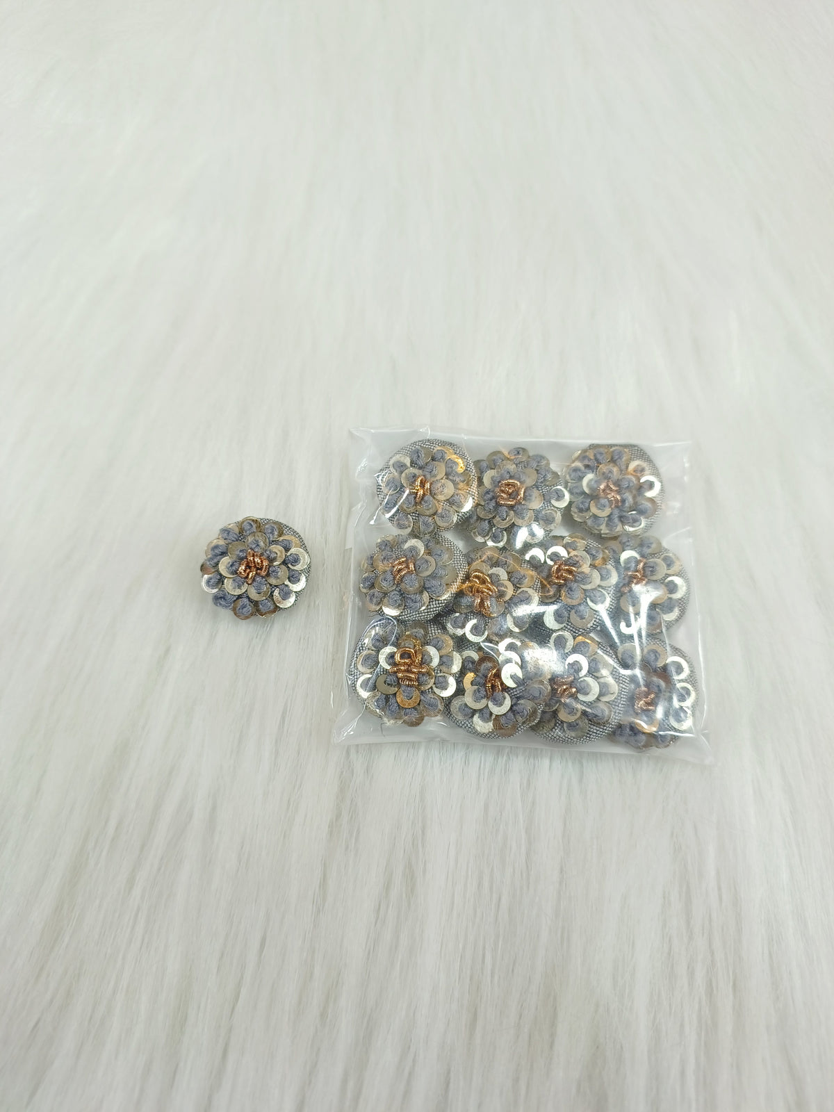 Embroidery and sequence handwork Grey Button - LH B129