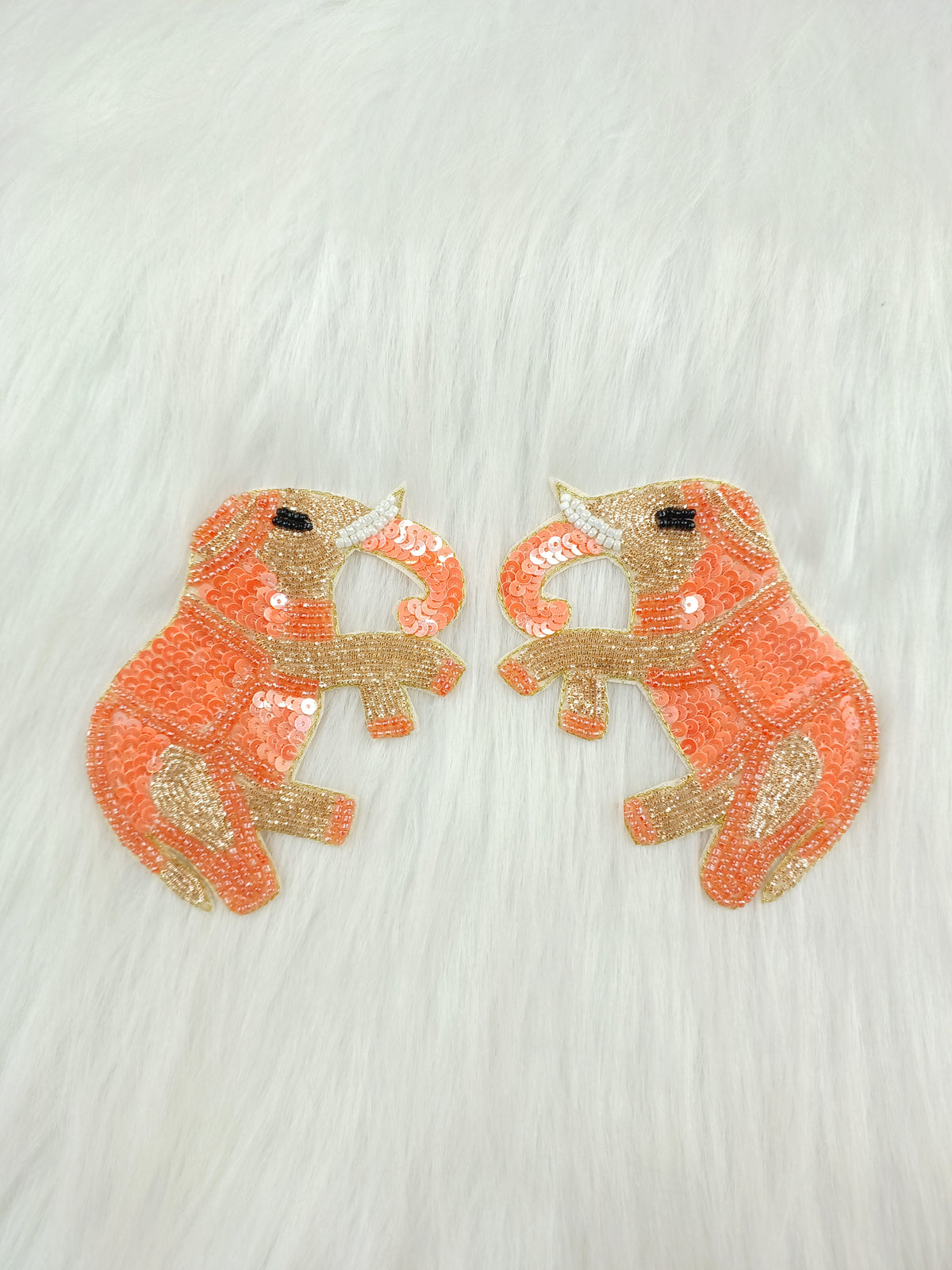 Peach Zardosi poth and sequence handwork elephant patch from Lace Hut, detailed embroidery on fabric with intricate embellishments.
