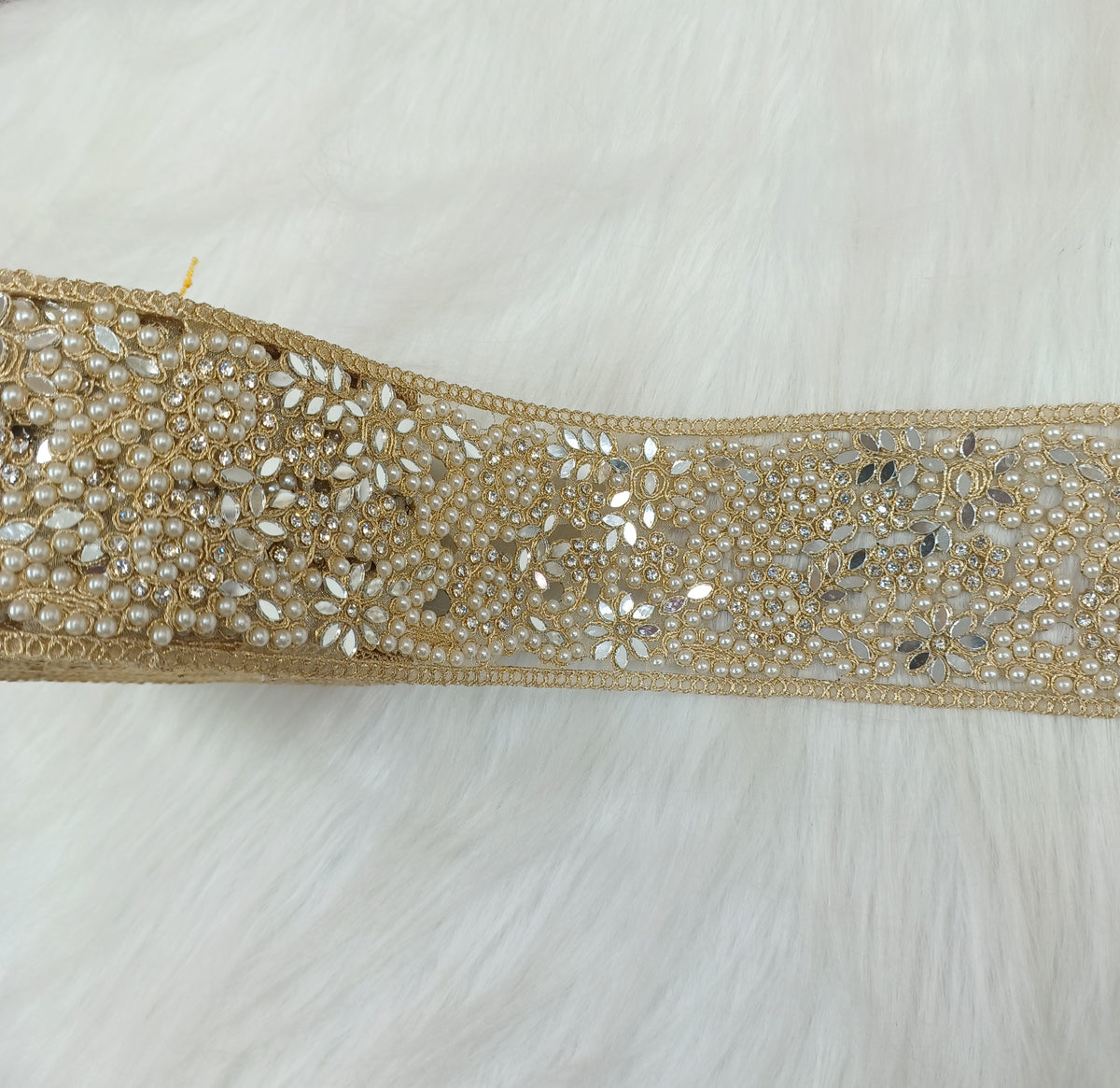 Moti mirror and stone work golden lace - LH A52Lace Hut Lace Hut