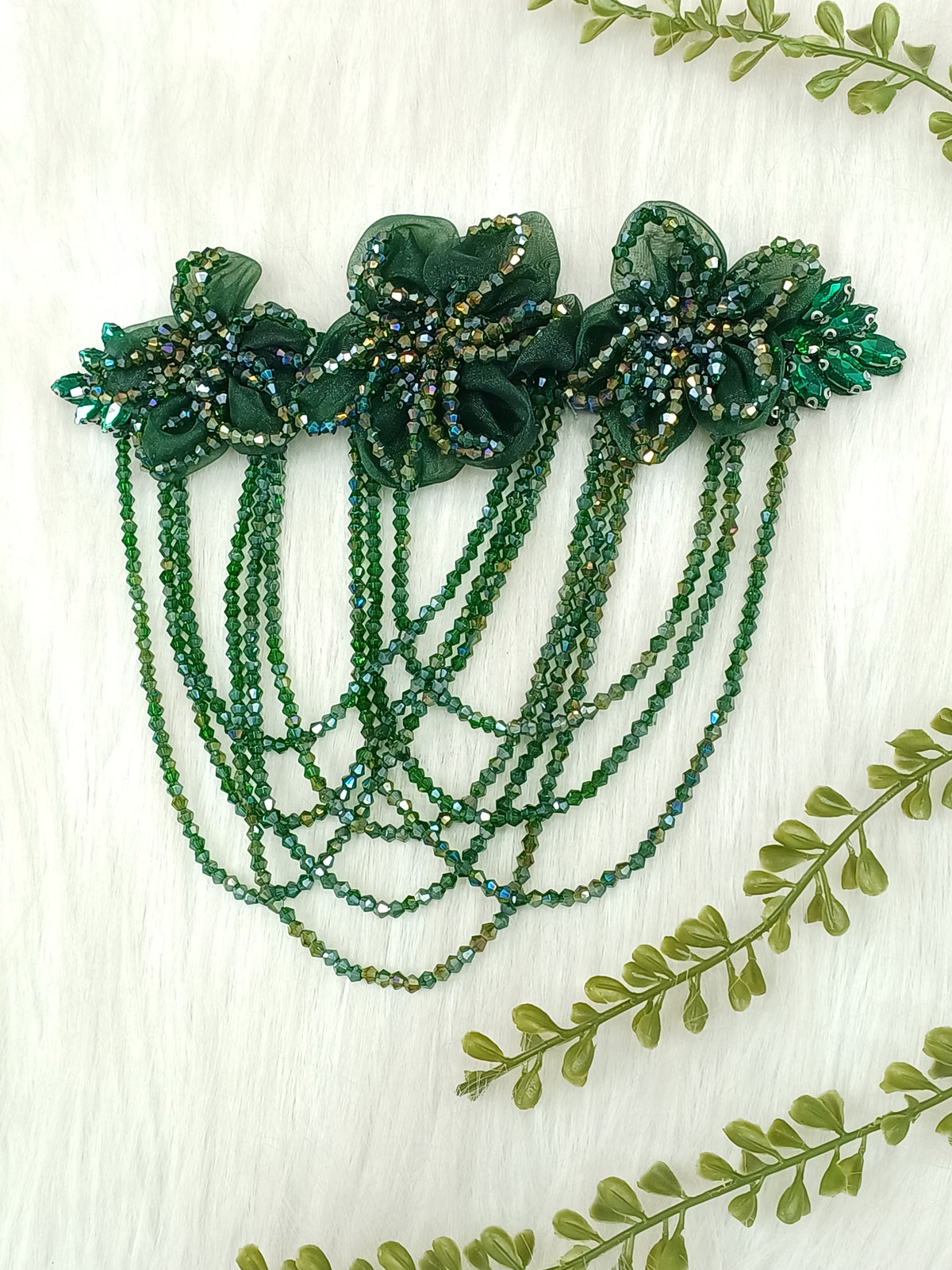 Organza and Cristal handwork bottle green neck and shoulder patch - LH P17Lace Hut Lace Hut