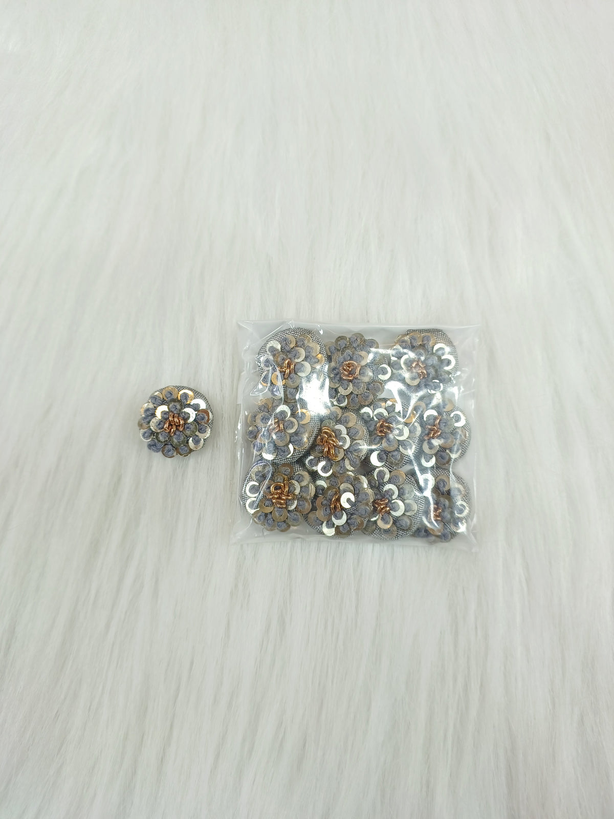Embroidery and sequence handwork Grey Button - LH B129