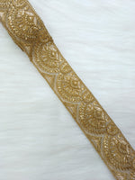 Antique gold lace fabric with intricate floral patterns, suitable for jewelry or clothing designs, from Lace Hut's Jari Work collection.
