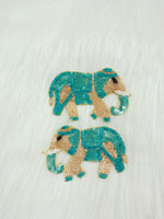 Lace Hut Rama green Zardosi poth and sequence handwork elephant patch on fabric for traditional embroidery detail