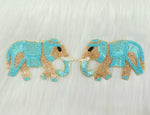 Aqua blue Zardosi poth and sequence handwork elephant patch from Lace Hut, detailed embroidery on fabric.